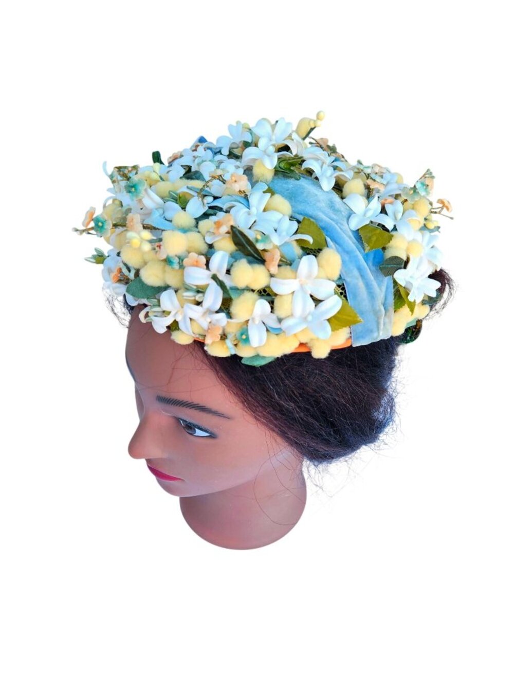 Vintage 1950s Patrice Couture Flower Pillbox Hat Union Label Teaparty Fascinator